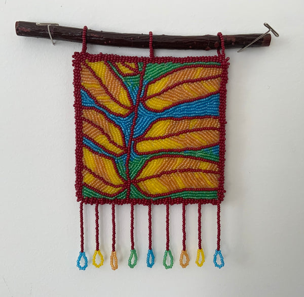 ‘Meech Lake Leaves‘ beaded embroidery hanging