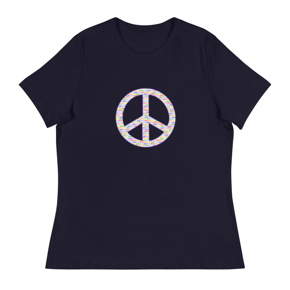 'OM White Peace Sign' Women's Relaxed T-Shirt